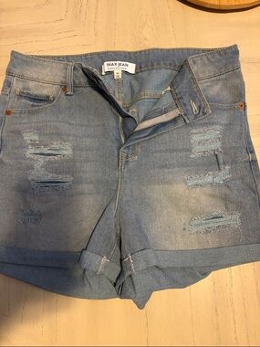 Wax Jean Light Blue Distressed Rolled Hem Denim Shorts